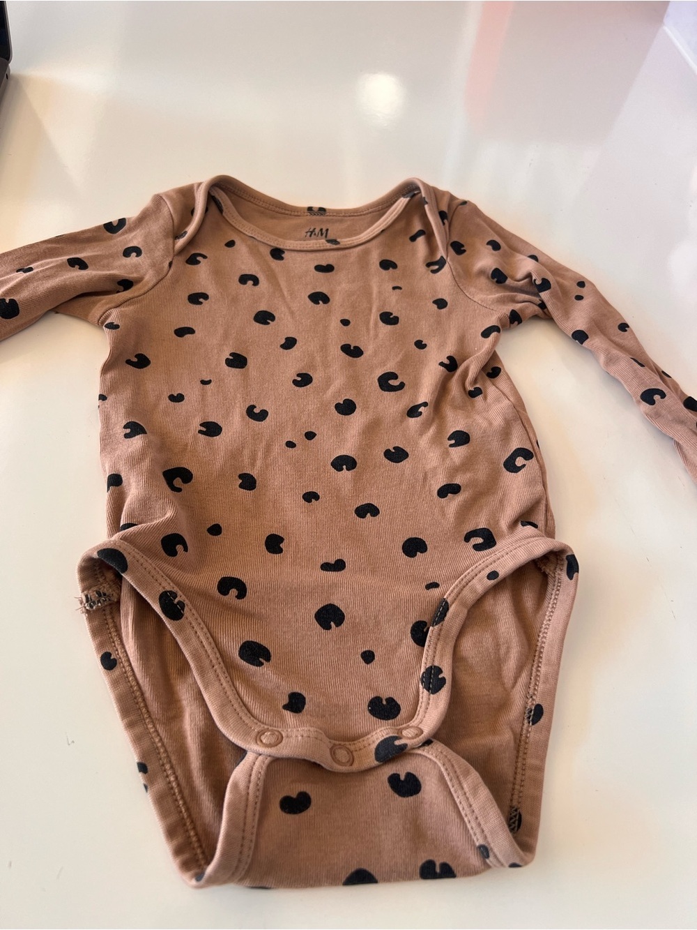 H&M Brown Long-Sleeve Leopard Spot Baby One-Piece
